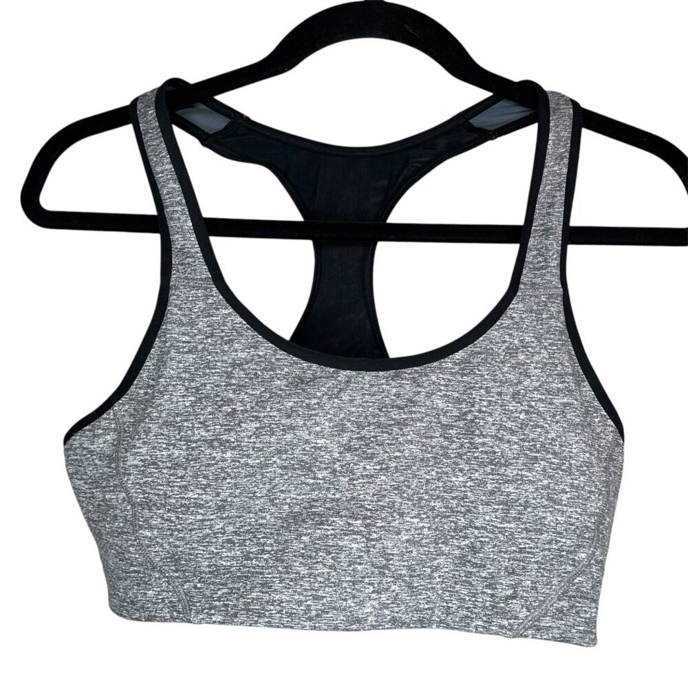 Zella Womens work out Racerback Sports Bra space dye Gray/Black XL athleisure